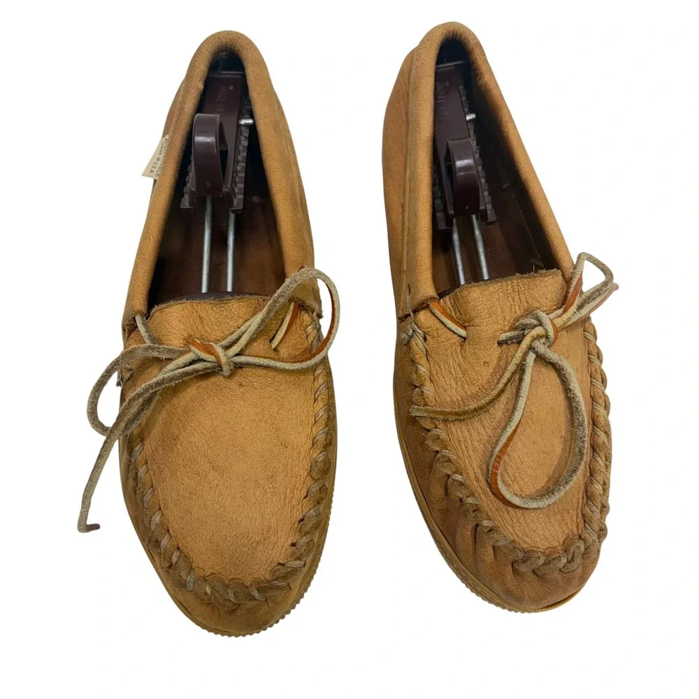 Adirondack Deerskin Leather Moccasins Tan Made in USA Mens 9 Loafers Slippers